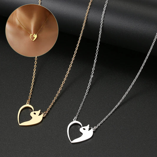Women's Heart Cat Hollow Pendant Choker Clavicle Chain Charm Fashion Necklaces.