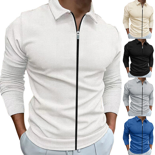 Men's Clothing Waffle Style Zipped Outdoor Tops.