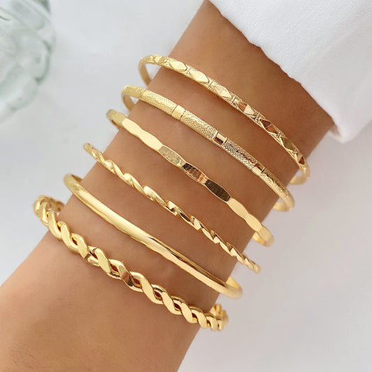 Chain Bracelet Set For Women Geometric Gold Color Fashion Jewelry.