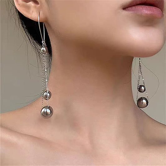 Korean Style Metal Beads Tassel Earrings Long