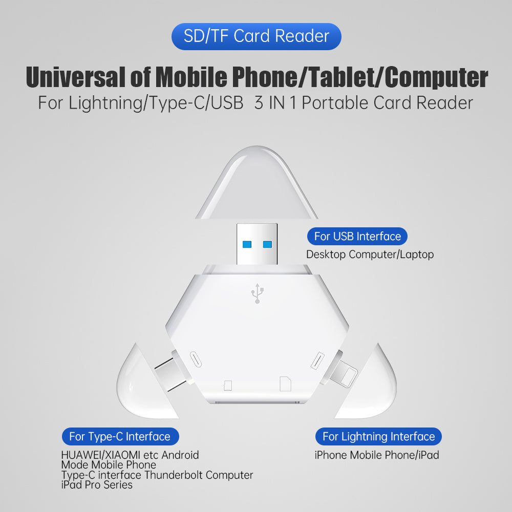 3 In 1 Multi Function Magnetic USB 3.0 USB 2.0 High Speed OTG Adapter For SD TF Card Reader